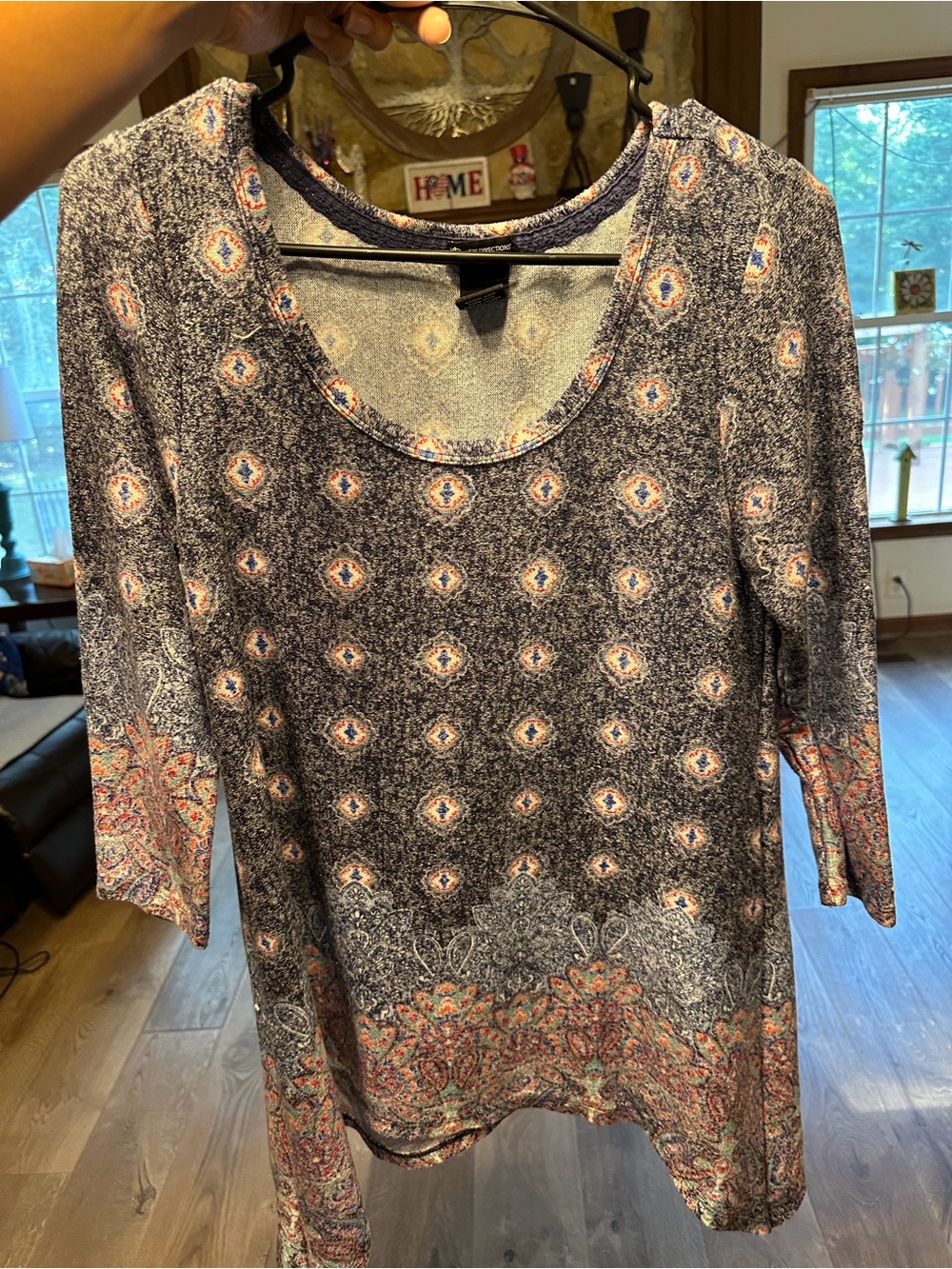 New Directions Blue and Pink Patterned Knit Top